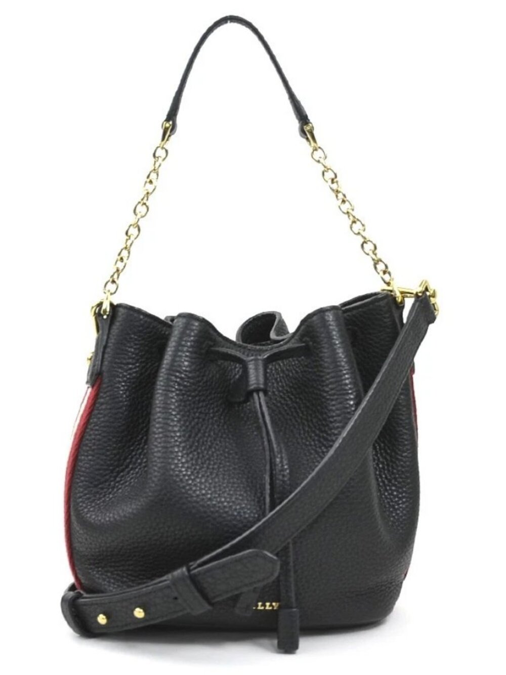 Auth BALLY Shoulder Bag Black/Red/White Leather/Canvas/Goldtone - h32523
